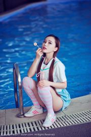 Ai Xiaoqing "Human Body Foam Bath + Japanese Student Uniform Swimming Pool Lollipop" [XiuRen] NO.866
